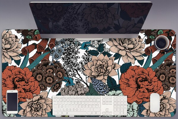Large desk pad PVC protector retro flowers