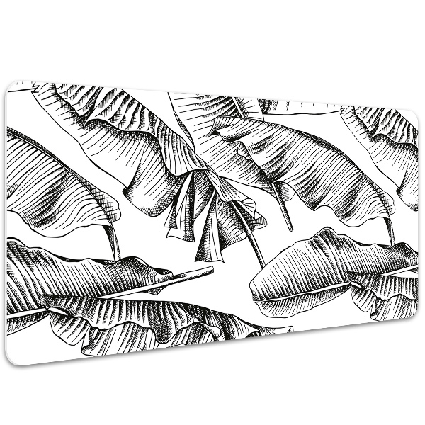 Large desk mat table protector black leaves