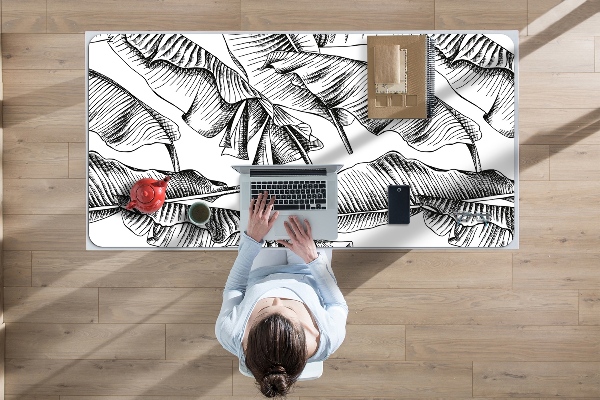 Large desk mat table protector black leaves