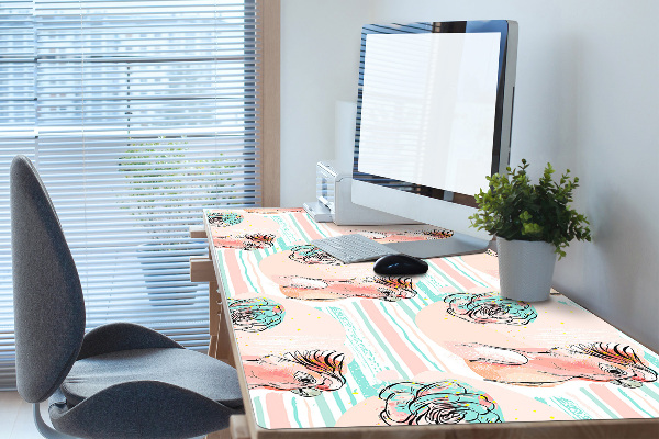 Large desk mat table protector pink parrots