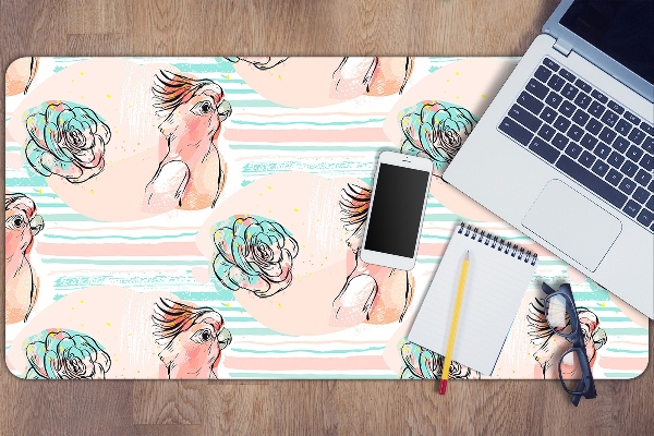 Large desk mat table protector pink parrots
