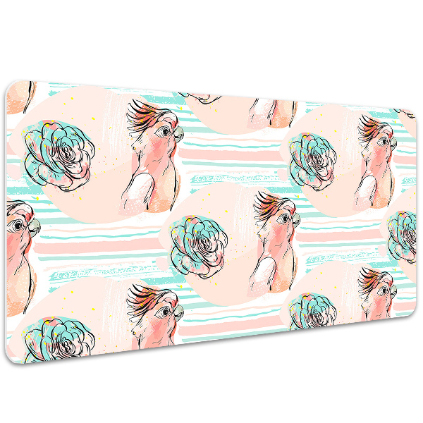 Large desk mat table protector pink parrots