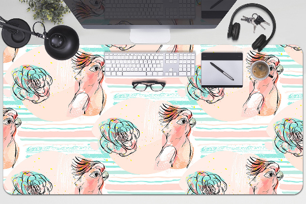 Large desk mat table protector pink parrots