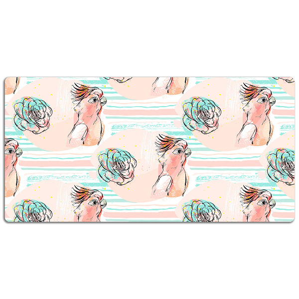 Large desk mat table protector pink parrots