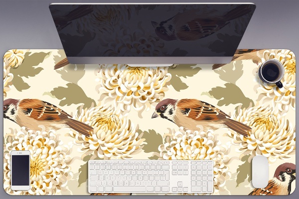 Large desk mat for children golden birds