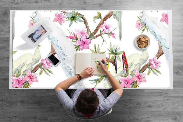 Large desk mat for children white peacocks