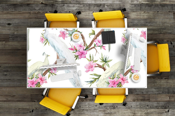 Large desk mat for children white peacocks