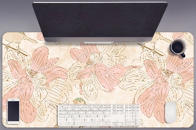 Large desk pad PVC protector beige birds