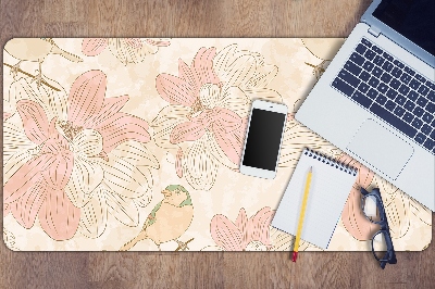 Large desk pad PVC protector beige birds