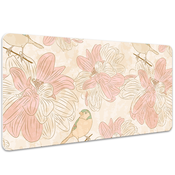 Large desk pad PVC protector beige birds