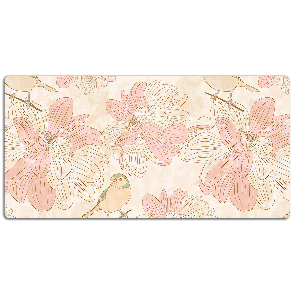 Large desk pad PVC protector beige birds