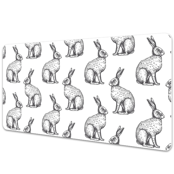 Large desk mat table protector white rabbits