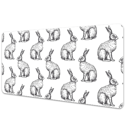 Large desk mat table protector white rabbits