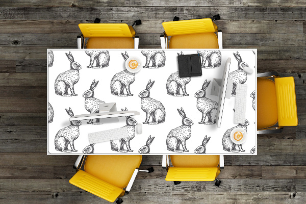 Large desk mat table protector white rabbits