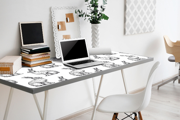 Large desk mat table protector white rabbits
