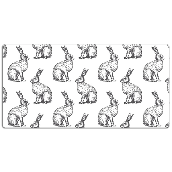 Large desk mat table protector white rabbits