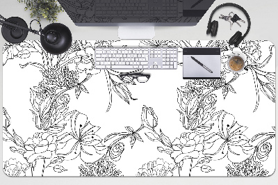 Desk mat Black and white flowers