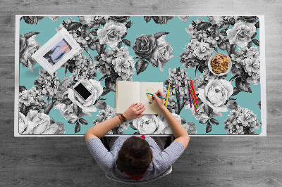 Full desk pad Black-and-white roses