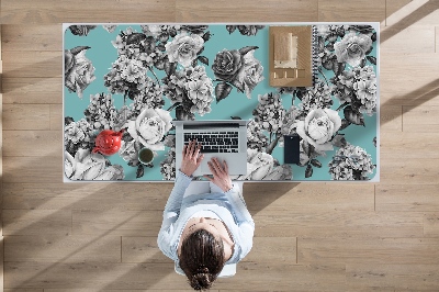 Full desk pad Black-and-white roses