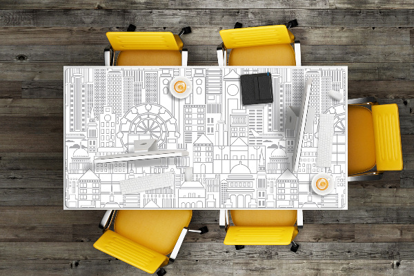 Full desk pad sketched city