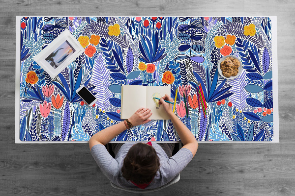 Large desk mat table protector Wild flowers