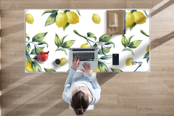 Large desk mat table protector yellow lemon