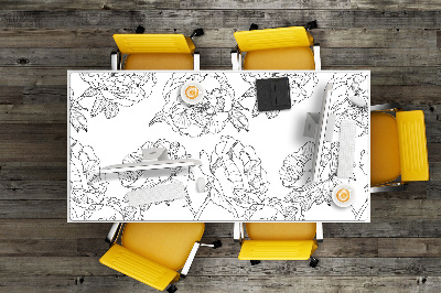 Large desk mat table protector drawn roses