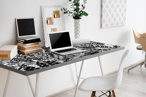 Desk mat Black and white leaves