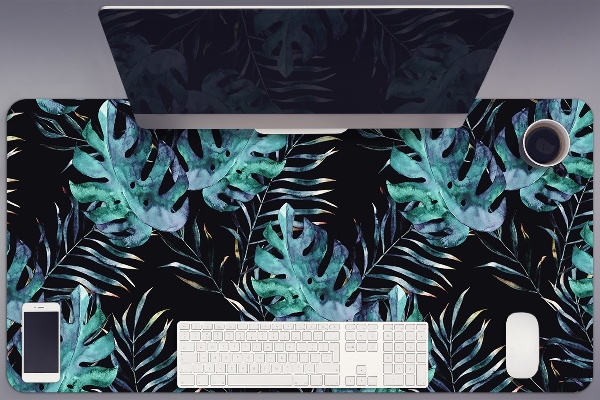 Large desk mat table protector dark leaves