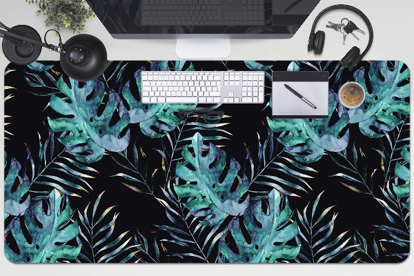 Large desk mat table protector dark leaves