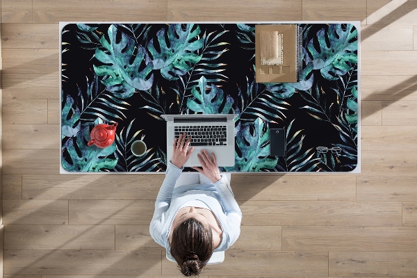 Large desk mat table protector dark leaves