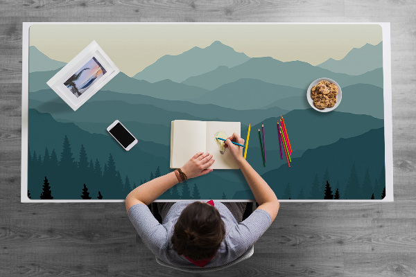 Large desk mat table protector View of the mountains