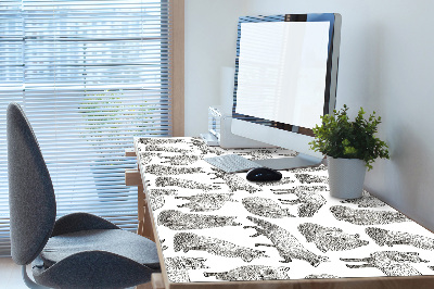 Large desk mat table protector drawn foxes