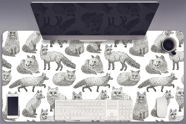 Large desk mat table protector drawn foxes