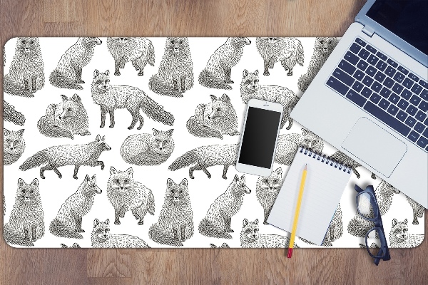 Large desk mat table protector drawn foxes