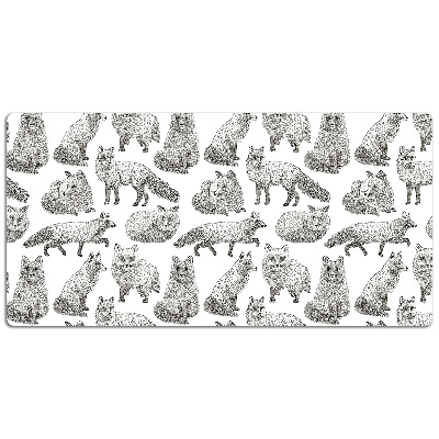 Large desk mat table protector drawn foxes