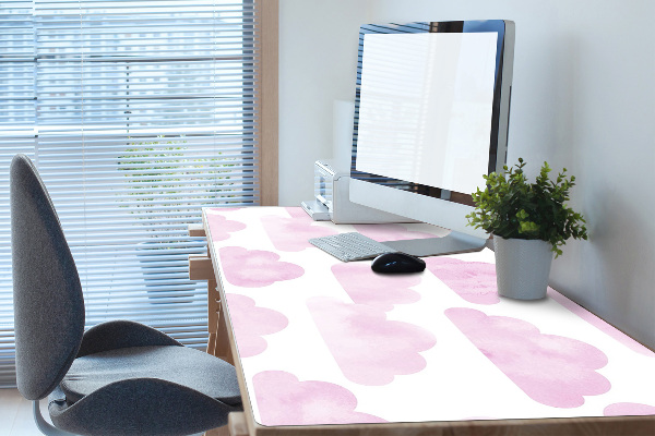 Large desk mat table protector pink clouds