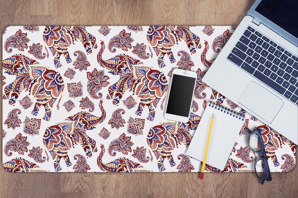 Large desk pad PVC protector Paisley elephant