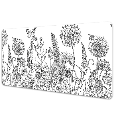 Large desk mat table protector flowers sketch