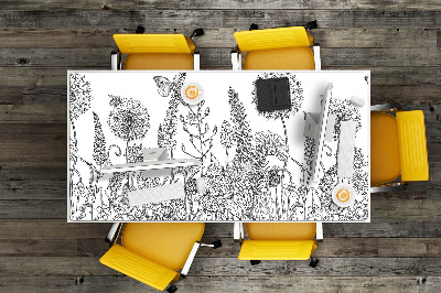 Large desk mat table protector flowers sketch