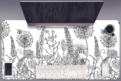 Large desk mat table protector flowers sketch