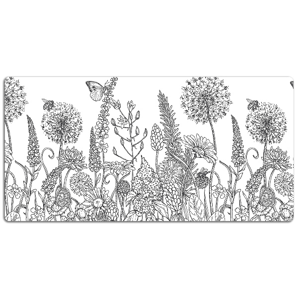 Large desk mat table protector flowers sketch