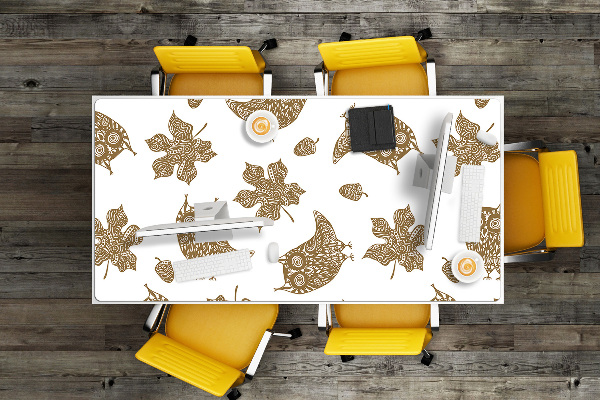 Large desk mat table protector Leaves and owls
