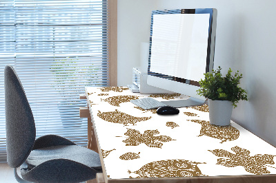 Large desk mat table protector Leaves and owls