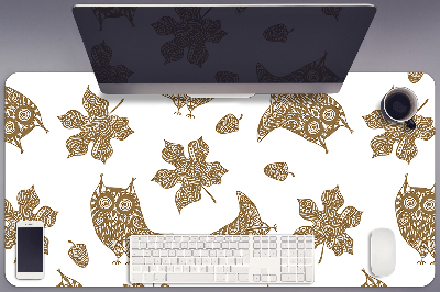 Large desk mat table protector Leaves and owls