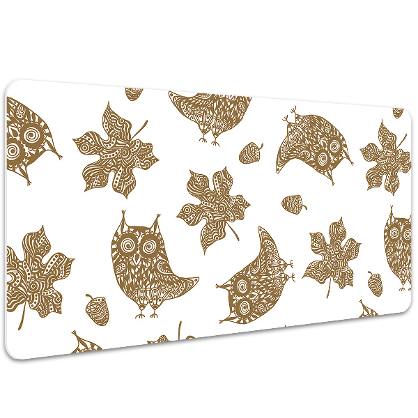 Large desk mat table protector Leaves and owls
