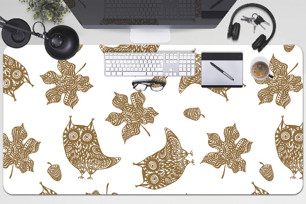 Large desk mat table protector Leaves and owls