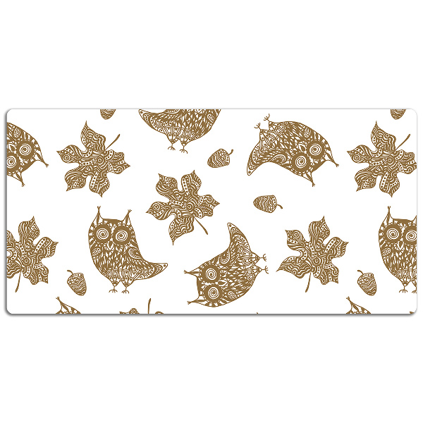 Large desk mat table protector Leaves and owls
