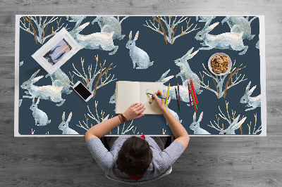 Large desk mat table protector white Rabbits