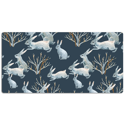 Large desk mat table protector white Rabbits